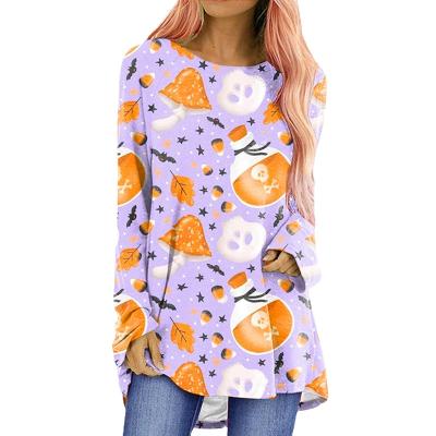 China Regular Regular Women Plus Size 5XL Halloween Theme Printed Round Neck Long Sleeved T Shirt Dresses for sale