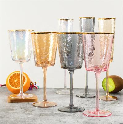 China Wholesale Modern Single Color Goblet Rose Wedding Champagne Flute Glassware Cup With Gold Rim for sale