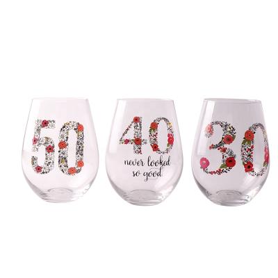 China Telsen Christmas Safe New Design Food Grade Large Capacity Decal Unique Wedding Party Printing Stemless Wine Glasses for sale