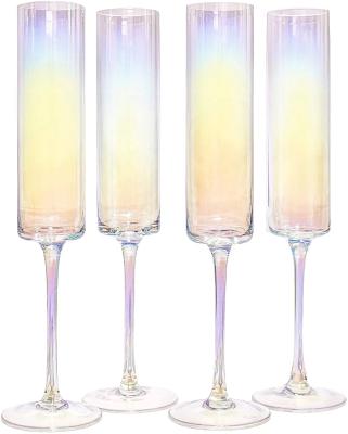 China Crystal Lead Free Square Modern Rainbow Colored Wedding Stem Wine Glasses Champagne Flutes Glasses for sale