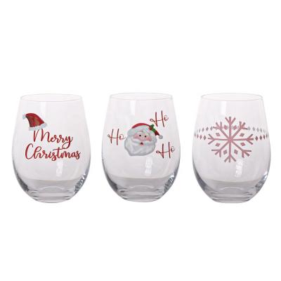 China Hot-selling Telsen Manufacturers Custom Santa Claus Elk Stemless Wine Glass Tumbler For Christmas for sale