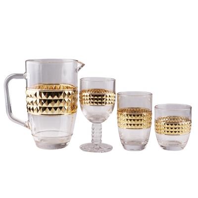 China Ever Fading Eco-Friendly Telsen Customized Gold Head Pressed Embossed Vintage Plating Pressed Wine Glass Goblet for sale