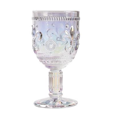 China Suit For Party Lead Free Gifts Wedding Glassware Color Wine Goblet Vintage Flower Pressed Wine Glass Cups for sale