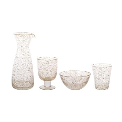 China Telsen Idyllic Handcrafted Wedding Gold Confetti Wine Glass Tumbler Tumbler Pressed Glass Carafe Tableware for sale