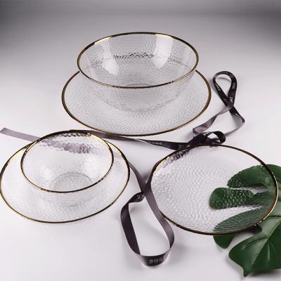 China Telsen Viable Fancy Decoration Banquet Charger Dishes Clear Glass Dishes Sets for sale