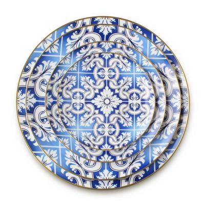 China Stocked Wholesale Bone China Blue And White Plate Sets Wedding Ceramic Plates for sale