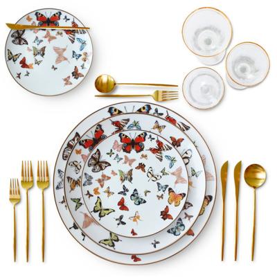 China Bone China Stocked Dishes Sets Butterfly Design Ceramic Dishes Wedding Dishes for sale