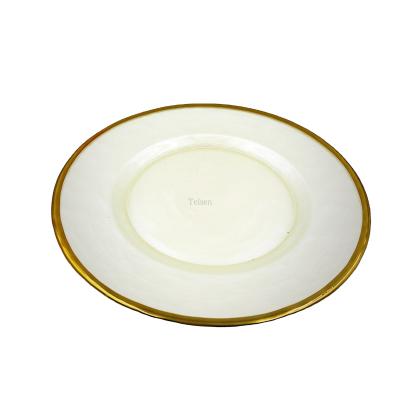 China Wholesale Viable Modern Unique Fancy Gold Rim Dinner Plate Set Glass Plate to Wedding Glass Dish for sale