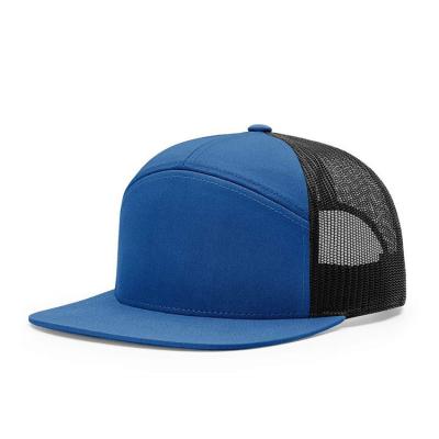 China 7-Panel Hat Flat Brim Custom 7 Panel Snapback  Trucker Mesh Hats for sale