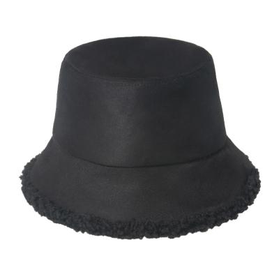 China Fashion Warm Women Fur Bucket Hat Winter Suede Artificial Thick Warm Wool Fleece Fisherman Caps for sale