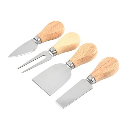 China Kitchen Stocked Instruments 4 Piece Set Cheese Knife Spatula Shovel Fork With Wooden Handle Cheese Tool Kit for sale