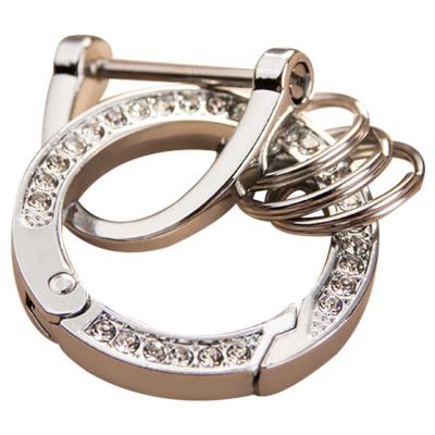 China Metal Inlaid Stone Diamond Spring Coil Keychain Zinc Alloy Rhinestone With Clasp Ring Gold Silver Calfskin Car Supplies for sale