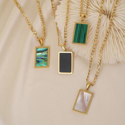 China Fashion Jewelry Wholesale Colorful White Shell Necklace Rectangle Pendant Necklace Stainless Steel Necklace for sale