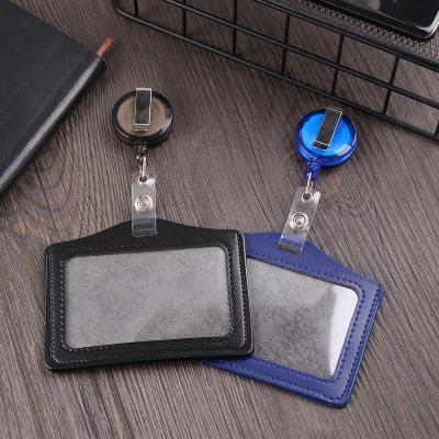 China Custom Logo Brand Fashion Company Leather ID Card Holder With Badge Reel for sale