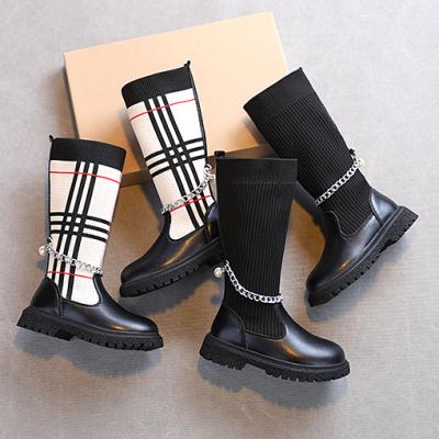 China Around 2022 Cheap Kids Stylish Shoes Spring Sock Leg Breathable Knitting Long Boots For Girls for sale