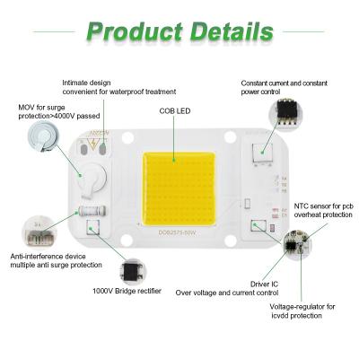 중국 운전사가 없는 AC 50W LED 칩 플립 침 Cob는 DIY 투광 조명을 위해 이르렀습니다 판매용