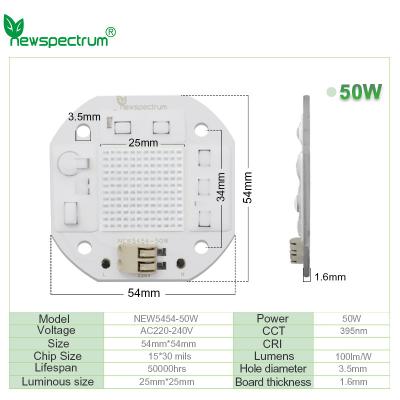 중국 드라이버 없는 UV 395nm COB LED 칩 50W 용접 없이 4KV 급증 보호 없이 깜빡이는 판매용