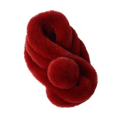 China Adult / Child Ladies Fashion Faux Fur Scarf Warm Winter Rabbit Fur Ball Scarf for sale