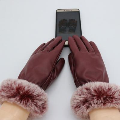 China Winter Fashion Soft PU Fleece Lining Custom Gloves Red Color Female Gloves for sale