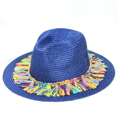 China Eco and Reuse Practical Beach Straw Hats With Colorful Hot Sale Fashion Sunshade Tassels for sale