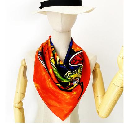 China Professional Square New Design Custom Oil Printing 12mm Satin Silk Scarves for sale