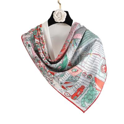 China Square Square Scarf Customized Logo Polyester Digital Printing Silk Scarves for sale