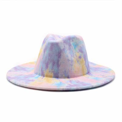 China Hot Selling High Quality Dyeing Picture Woman Fashion Gradient Color Tie Fedora Hats for sale