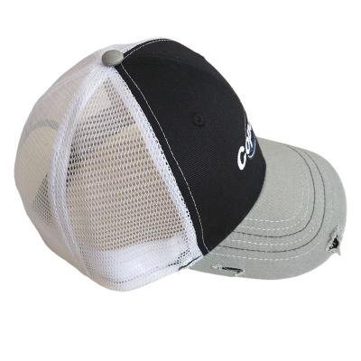 China Common Good Quality Summer White Logo Embroidered Custom Trucker Hat Mesh Hat for sale