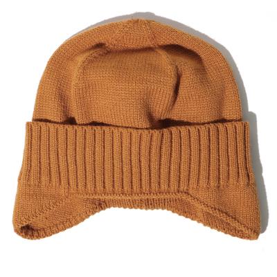 China COMMON Outer Keep Warm Double Layer Knitted Beanies Ear Flap Winter Hat for sale