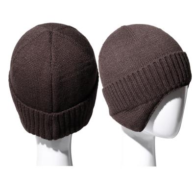 China Brown Color JOINT Classic Knit Earflap Hat Hearing Protection Winter Hats Stylish Soft Beanie for sale