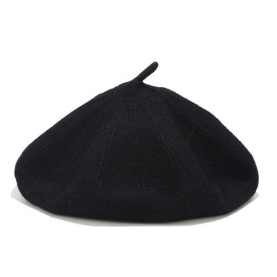 China Picture Black Color Double Side Custom Embroidery Wool-acrylic Beret Hats Winter Hat for sale