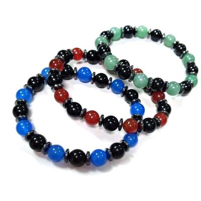 China Wholesale Agate Blue Aventurine Carnelian Onyx Bracelet BOHEMIA Round Hematite Spacer Bead Gemstone Bead Round Hematite Jewelry for sale