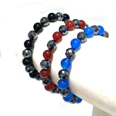 China Wholesale Round Agate Blue Onyx Carnelian Bracelet Cute Faceted Gemstone Hematite Agate Bead Natural Stone Jewelry for sale