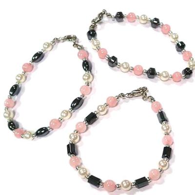 China CLASSIC Hematite Rose Quartz Glass Beaded Bracelet Faceted Tube Rice Drum Beads Gemstone Metal Clasp Black Natural Hematite for sale