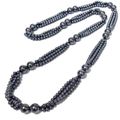 China FASHIONABLE Round Hematite Long Necklace Round Bead and Hematite Natural Stone Black Three String Necklace Handcrafted Gemstone Jewelry for sale