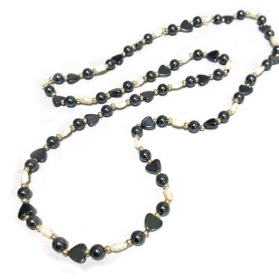 China FASHIONABLE Natural Gemstone Necklace Long Hematite Necklace 75cm Hematite Heart 8mm Beads 6mm Freshwater Pearl for sale