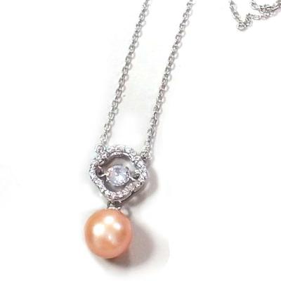 China FASHIONABLE Zircon Pendant Square Silver Chain 925 Round Pearl Necklace 925 Natural Pink Freshwater Pearl Jewelry for sale