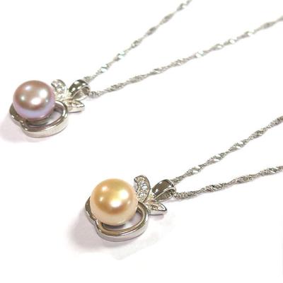 China TRENDY Freshwater Pearl Pendant Necklace 925 Silver Apple Charm With Silver Zirconia Chain Natural Pearl Jewelry Necklace Gift Part for sale