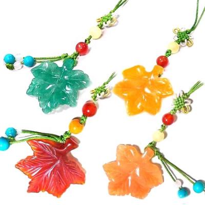 China Luck Natural Gemstone Pendant Maple Carved Hanging Charm Stone Stone Leaf Crafts Ornament Jade Yellow Aventurine Red Agate for sale