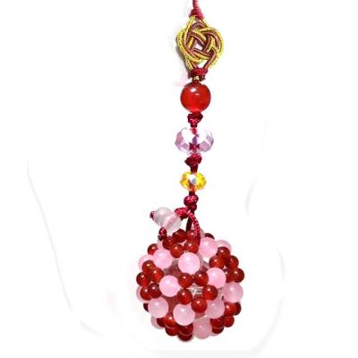 China World natural stone hanging ornament rose craft red pendant handcrafted gifts ball quartz agate Chinese festival decoration for sale