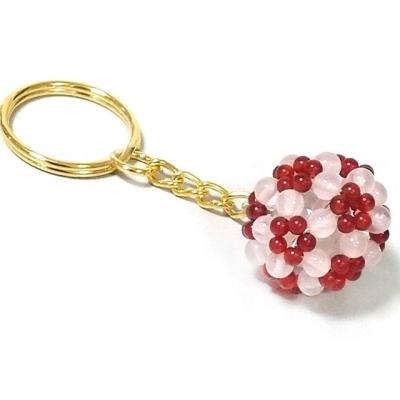 China Luxury Natural Gemstone Pendants Flower Ball Key Chain Rose Quartz Beaded Natural Carnelian Beads Hand Made Keychain for sale