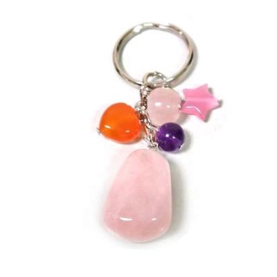 China Key Chain Natural Natural Gemstone Rose Quartz Stone Carnelian Pendant Heart Mounted Pink Quartz Apple Clot Star Amethyst Bead Healing Stone for sale