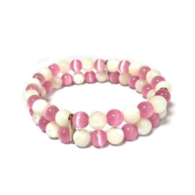 China Two Rows Shell Cat Eye Bracelet Two Rows Round Beads Elastic Bracelet for sale