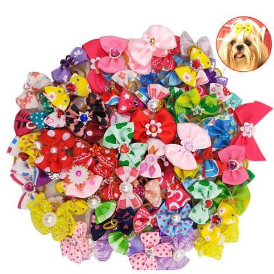 China Viable Yorkshire Dog Bows With Elastic Bands Small Dog Cat Hair Bows PHB02 for sale