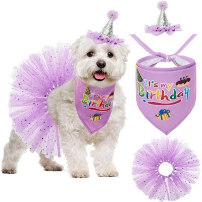 China Viable Dog Birthday Bandana With Hat Skirt Bow Tie Party Supplies Birthday Set For Pet Puppy Cat For Birthday Party for sale