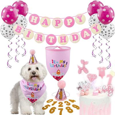 China Viable Dog Birthday Party Set Birthday Bandana Triangle Scarf With Cute Dog Birthday Number Hat Banner for sale