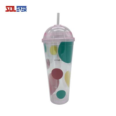 China CLASSIC Plastic Cup 680ml Double Walls Plastic Tumbler With Straw AS Mug Eco - Friendly for sale