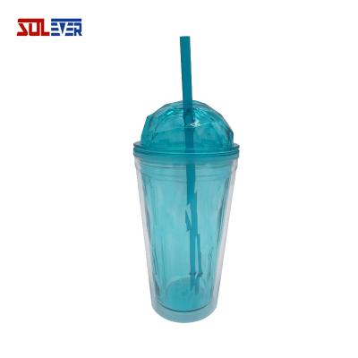 China Sustainable Plastic Cup 450ml Double Walls Plastic Tumbler With Straw AS Cup Eco - Friendly for sale