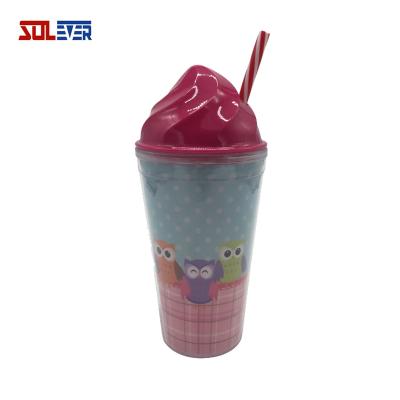 China CLASSIC Plastic Cup 450ml Double Walls Plastic Tumbler With Straw LIKE Cup Eco - Friendly for sale