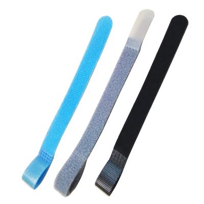 China Custom Adjustable P Hook and Loop P Shape Cable Tie Strap Webbing Strap Hook and Loop Nylon Cable Tie for sale